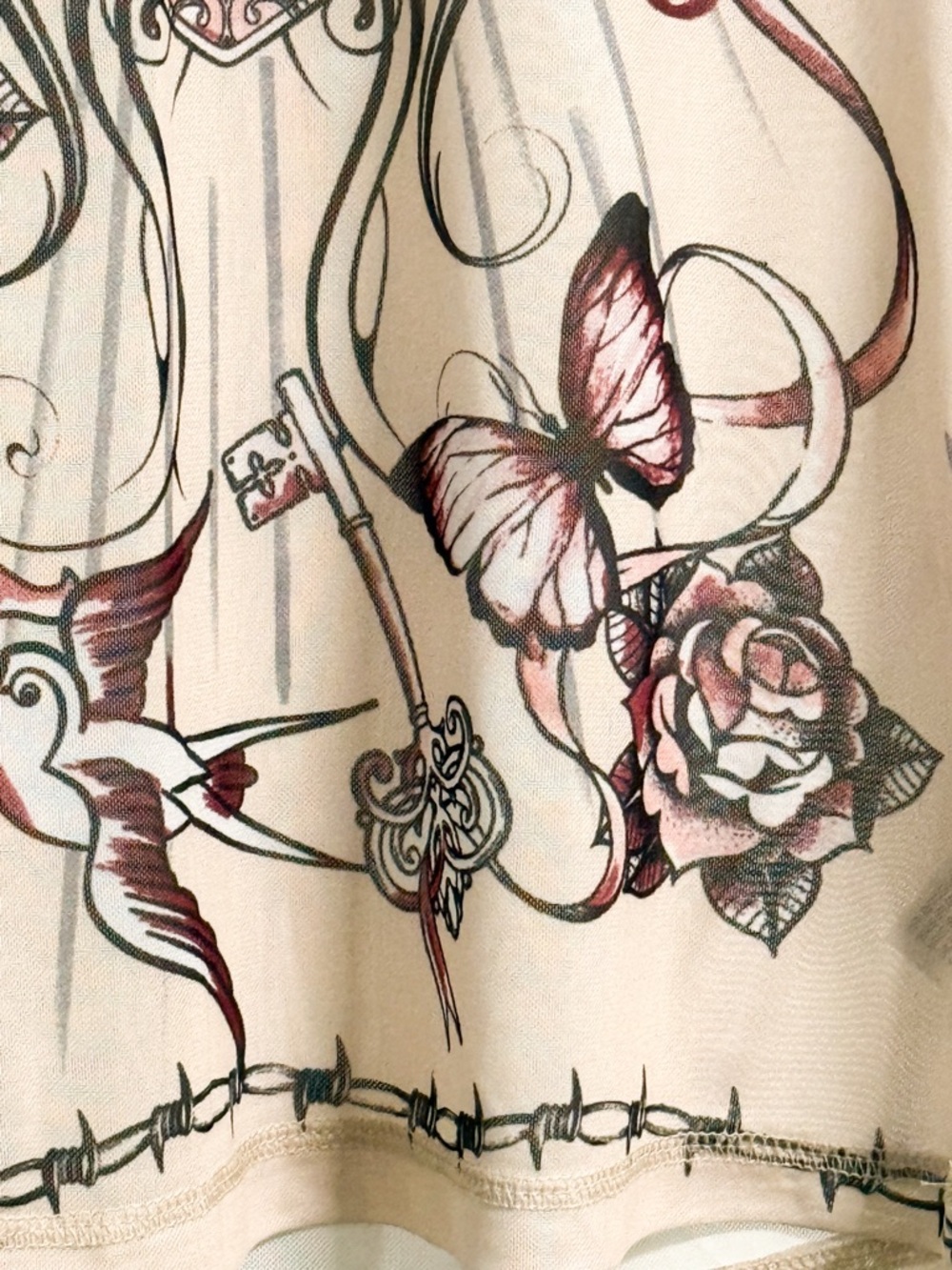 Wild Fable Mesh Long Sleeve Top XL Sheer Tattoo Print Cream - Picture 6 of 17